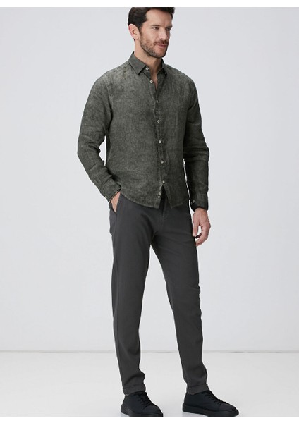 Haki Erkek Alttan Britli Slim Fit Gömlek 1094178