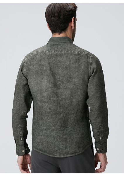 Haki Erkek Alttan Britli Slim Fit Gömlek 1094178