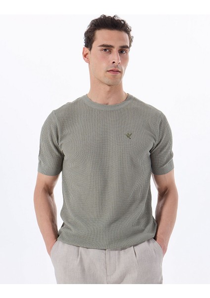 Haki Erkek Bisiklet Yaka Relaxed Fit Keten Karışımlı Kazak F5SM-KZK 2051 modelleri