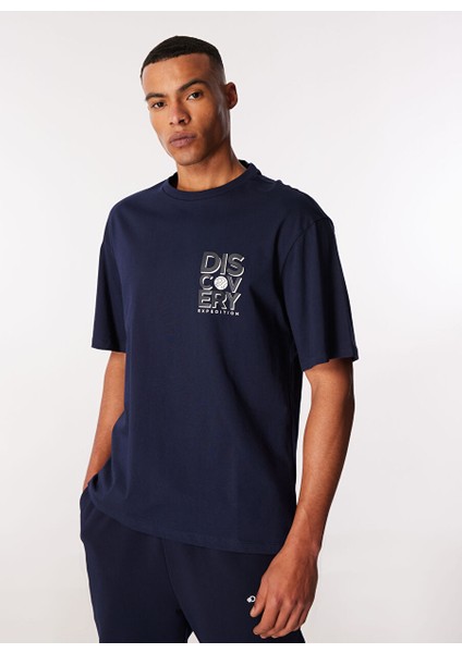 Lacivert Erkek Bisiklet Yaka Baskılı T-Shirt D4SM-TST3268 modelleri