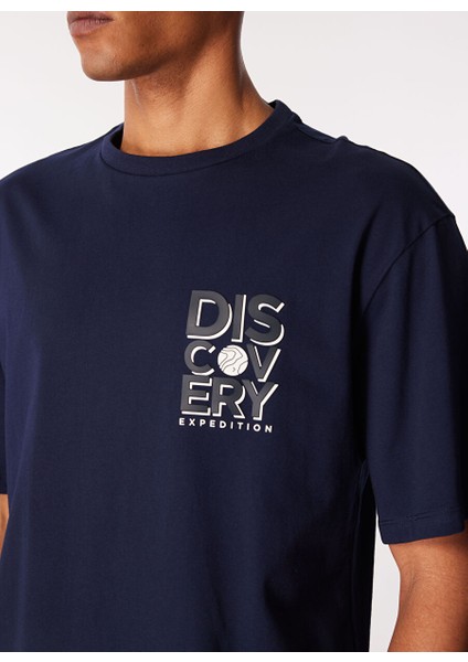 Lacivert Erkek Bisiklet Yaka Baskılı T-Shirt D4SM-TST3268 fırsatları