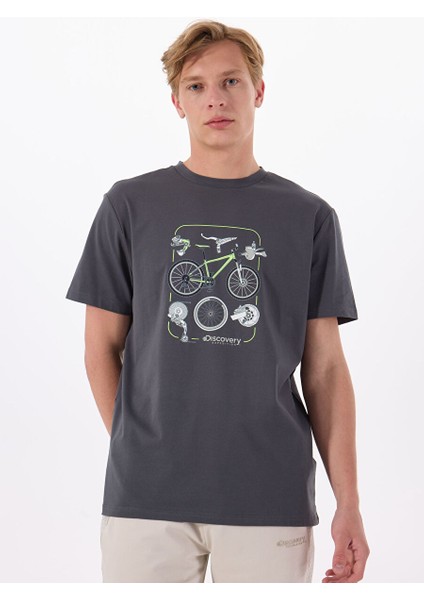 D5SM-TST3706 Antrasit Bisiklet Yaka Relaxed Baskılı Erkek T-Shirt
