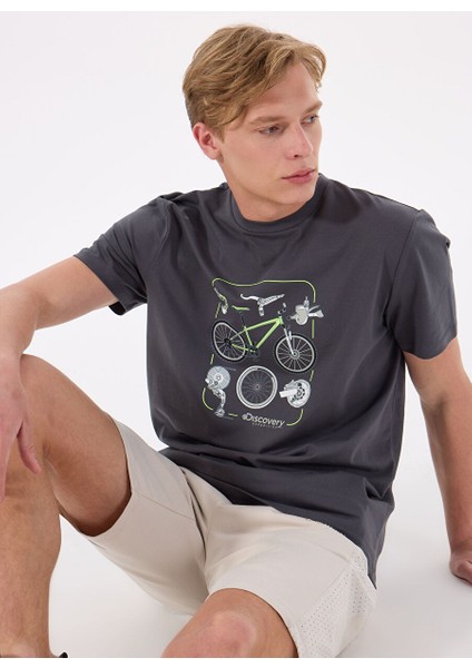 D5SM-TST3706 Antrasit Bisiklet Yaka Relaxed Baskılı Erkek T-Shirt modelleri