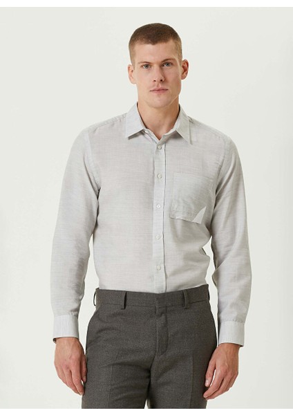 Gri Melanj Erkek Düz Comfort Fit Desenli Gömlek 1091936