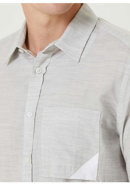 Gri Melanj Erkek Düz Comfort Fit Desenli Gömlek 1091936