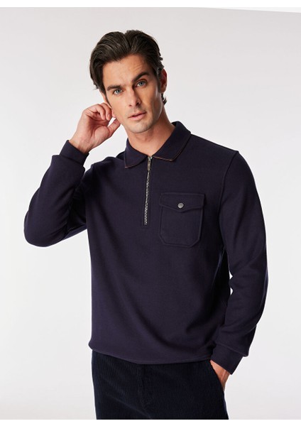 Lacivert Erkek Polo Regular Fit Düz Sweatshirt FC4WM-SWT 2116