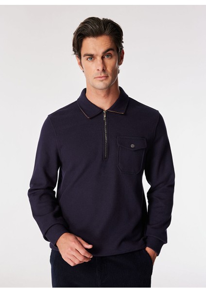 Lacivert Erkek Polo Regular Fit Düz Sweatshirt FC4WM-SWT 2116