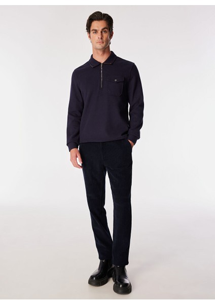 Lacivert Erkek Polo Regular Fit Düz Sweatshirt FC4WM-SWT 2116