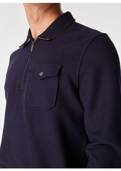 Lacivert Erkek Polo Regular Fit Düz Sweatshirt FC4WM-SWT 2116
