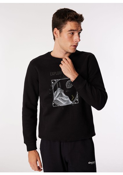 Siyah Erkek Bisiklet Relaxed Baskılı Sweatshirt D4WM-SWT3270