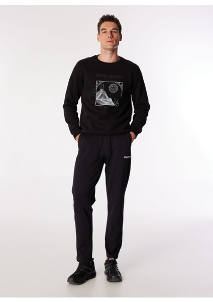 Siyah Erkek Bisiklet Relaxed Baskılı Sweatshirt D4WM-SWT3270