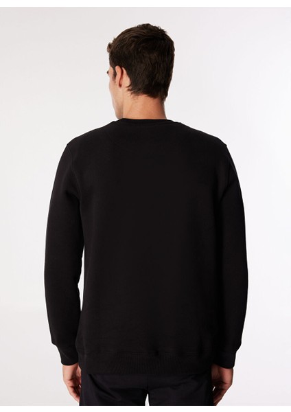 Siyah Erkek Bisiklet Relaxed Baskılı Sweatshirt D4WM-SWT3270