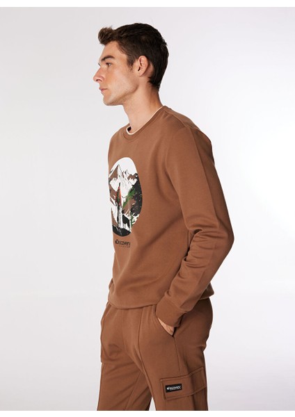 Açık Kahve Erkek Bisiklet Relaxed Baskılı Sweatshirt D4WM-SWT3271