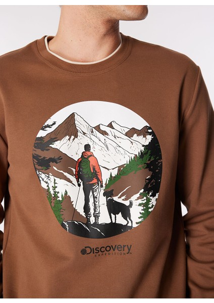 Açık Kahve Erkek Bisiklet Relaxed Baskılı Sweatshirt D4WM-SWT3271