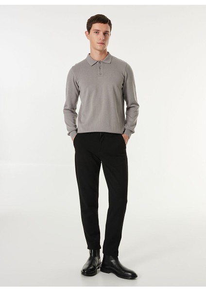 Gri Erkek Polo Basic Düz Kazak MML4WM-KZK9510