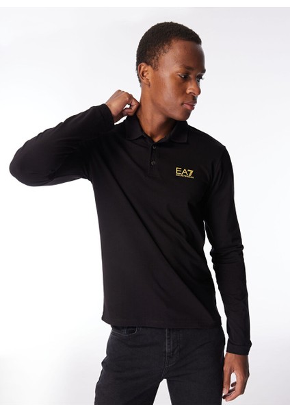 Polo Yaka Baskılı Siyah Erkek T-Shirt 8NPF05PJM5Z