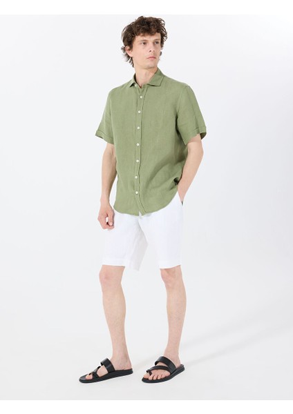 Yeşil Erkek Düğmeli Standart Gömlek Mr Short Sleeve