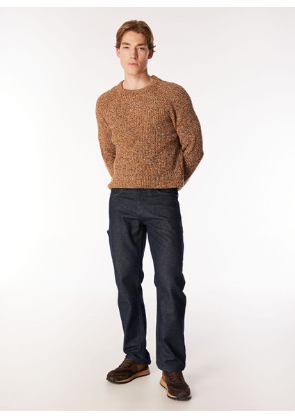 Recycled Triko Relaxed Bisiklet Yaka Hardal Erkek Kazak J4WM-KZK4450