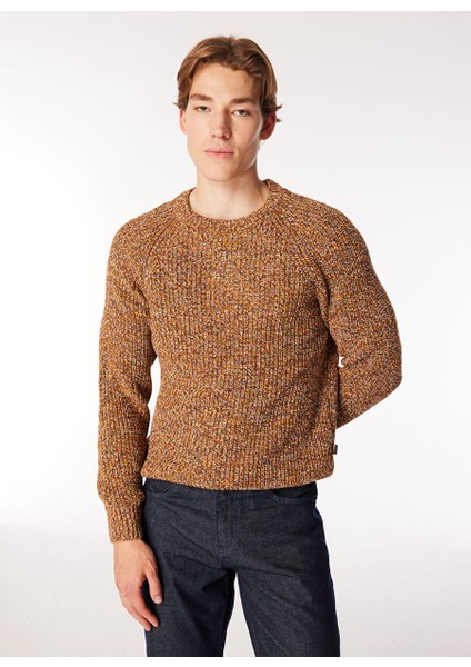 Recycled Triko Relaxed Bisiklet Yaka Hardal Erkek Kazak J4WM-KZK4450