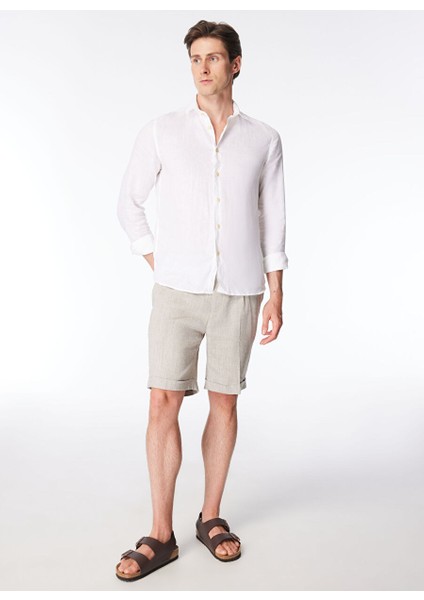 Bej Erkek Katlamalı Paça Slim Fit Şort PB1248SS Şortbej