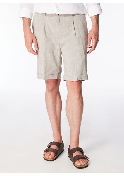 Bej Erkek Katlamalı Paça Slim Fit Şort PB1248SS Şortbej