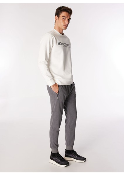 Ekru Erkek Bisiklet Yaka Relaxed Baskılı Sweatshirt D4WM-SWT3225