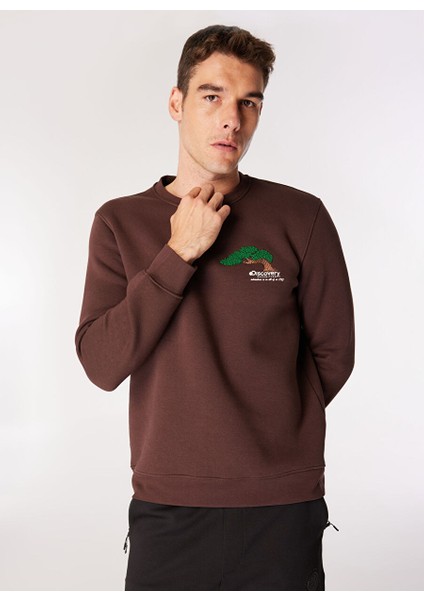 Kahve Erkek Bisiklet Relaxed Nakışlı Sweatshirt D4WM-SWT3276