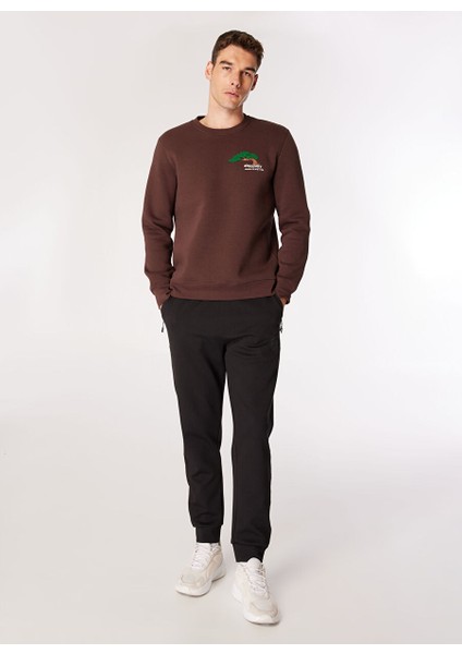 Kahve Erkek Bisiklet Relaxed Nakışlı Sweatshirt D4WM-SWT3276