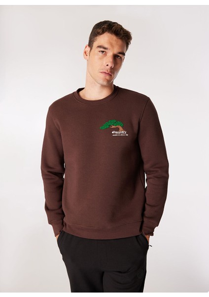 Kahve Erkek Bisiklet Relaxed Nakışlı Sweatshirt D4WM-SWT3276