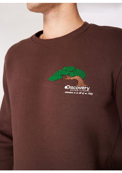 Kahve Erkek Bisiklet Relaxed Nakışlı Sweatshirt D4WM-SWT3276