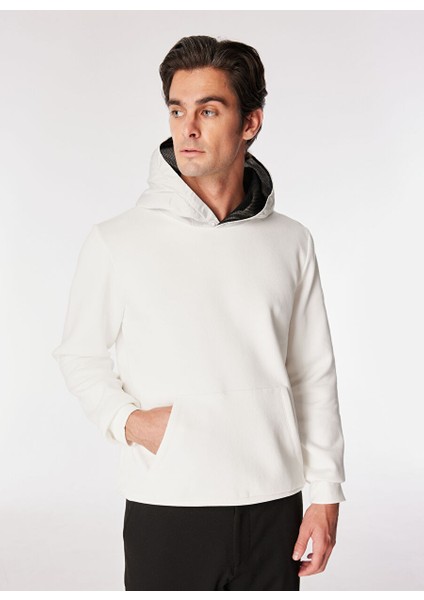 Kırık Beyaz Erkek Kapüşonlu Basic Sweatshirt F4WM-SWT 2243