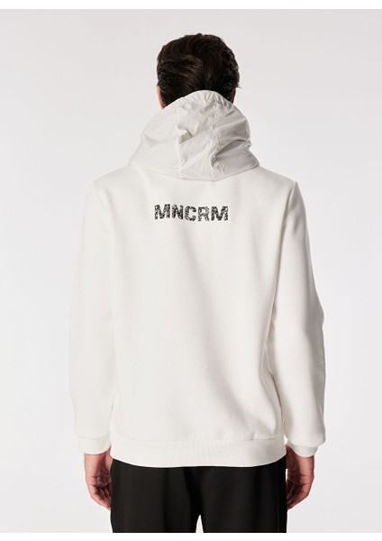 Kırık Beyaz Erkek Kapüşonlu Basic Sweatshirt F4WM-SWT 2243