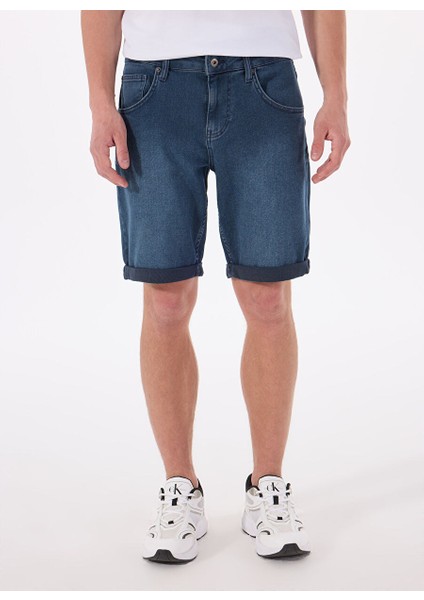 Lacivert Erkek Regular Fit Yıkamalı Denim Şort Chıcago - 1821