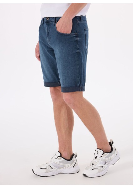 Lacivert Erkek Regular Fit Yıkamalı Denim Şort Chıcago - 1821