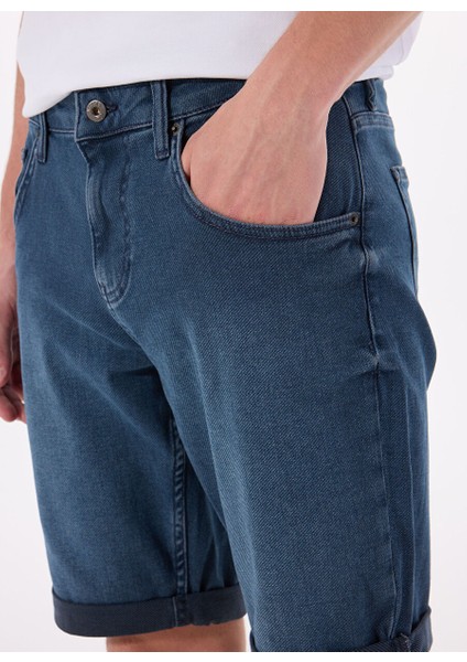 Lacivert Erkek Regular Fit Yıkamalı Denim Şort Chıcago - 1821