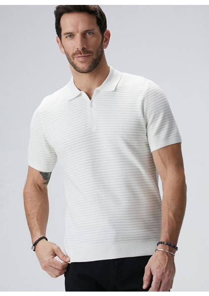 Ekru Erkek Polo Slim Fit Kazak 1093833