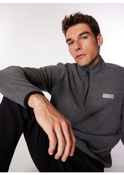 Antrasit Melanj Erkek Dik Yaka Basic Polar Sweatshırt D4WM-SWT3993