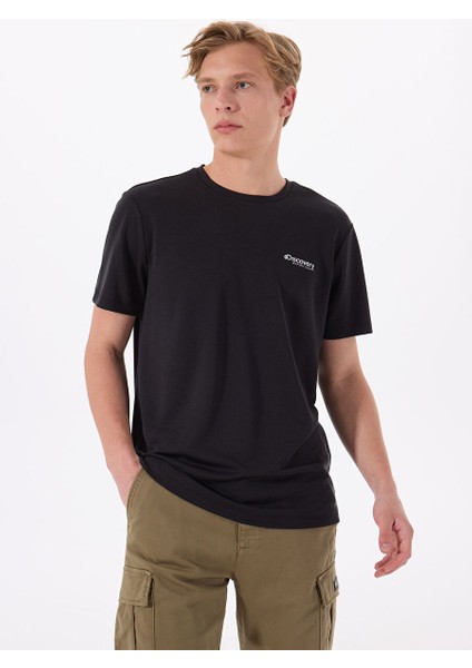 Siyah Erkek Bisiklet Yaka Relaxed Baskılı T-Shirt Perta