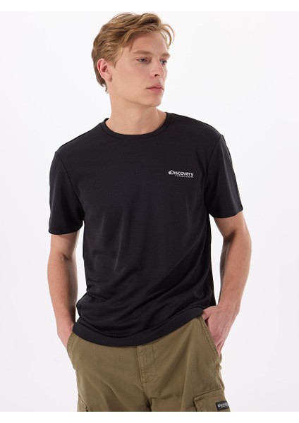 Siyah Erkek Bisiklet Yaka Relaxed Baskılı T-Shirt Perta modelleri