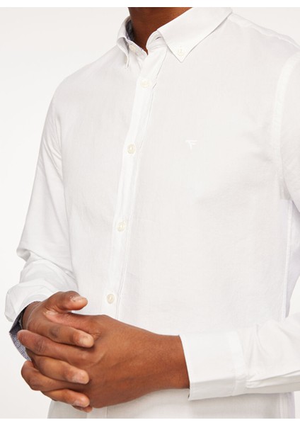 Slim Fit Gömlek Yaka Beyaz Erkek Gömlek FM23W03CU fırsatları