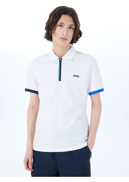 Beyaz Erkek Polo Yaka Relaxed Polo T-Shirt J4SM-TST7233