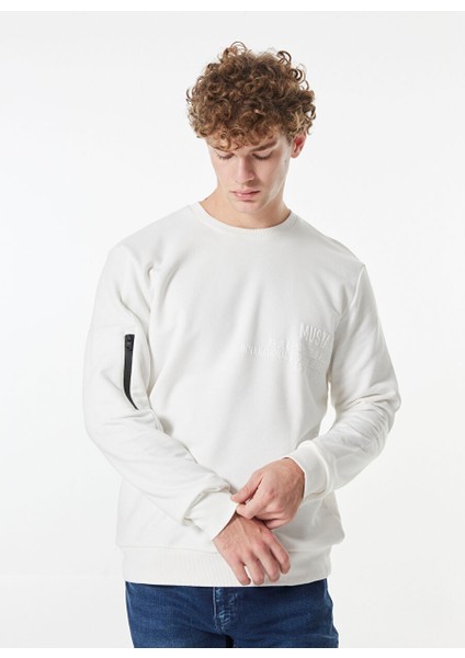 Ekru Erkek Bisiklet Relaxed Baskılı Sweatshirt M4WM-SWT-1531