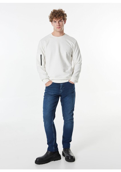 Ekru Erkek Bisiklet Relaxed Baskılı Sweatshirt M4WM-SWT-1531