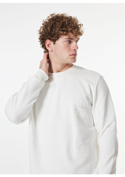 Ekru Erkek Bisiklet Relaxed Baskılı Sweatshirt M4WM-SWT-1531