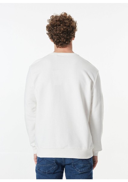 Ekru Erkek Bisiklet Relaxed Baskılı Sweatshirt M4WM-SWT-1531
