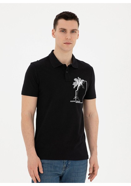 Siyah Erkek Slim Fit Baskılı Polo T-Shirt Arsan