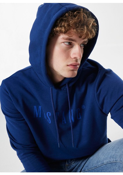 Lacivert Erkek Kapüşon Relaxed Baskılı Sweatshirt M4WM-SWT-1980
