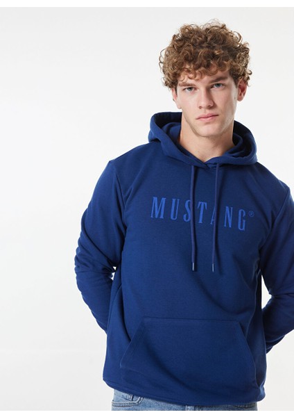 Lacivert Erkek Kapüşon Relaxed Baskılı Sweatshirt M4WM-SWT-1980