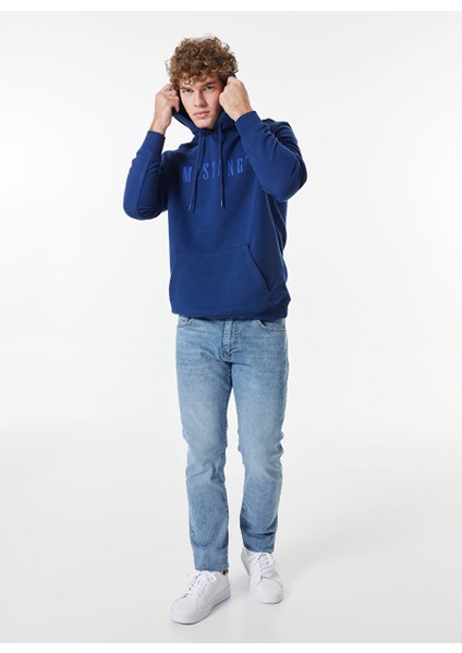 Lacivert Erkek Kapüşon Relaxed Baskılı Sweatshirt M4WM-SWT-1980