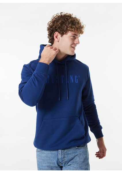 Lacivert Erkek Kapüşon Relaxed Baskılı Sweatshirt M4WM-SWT-1980
